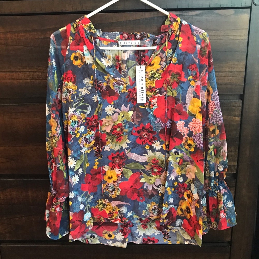 Alice + Olivia Julius Raglan Sleeve Floral Blouse